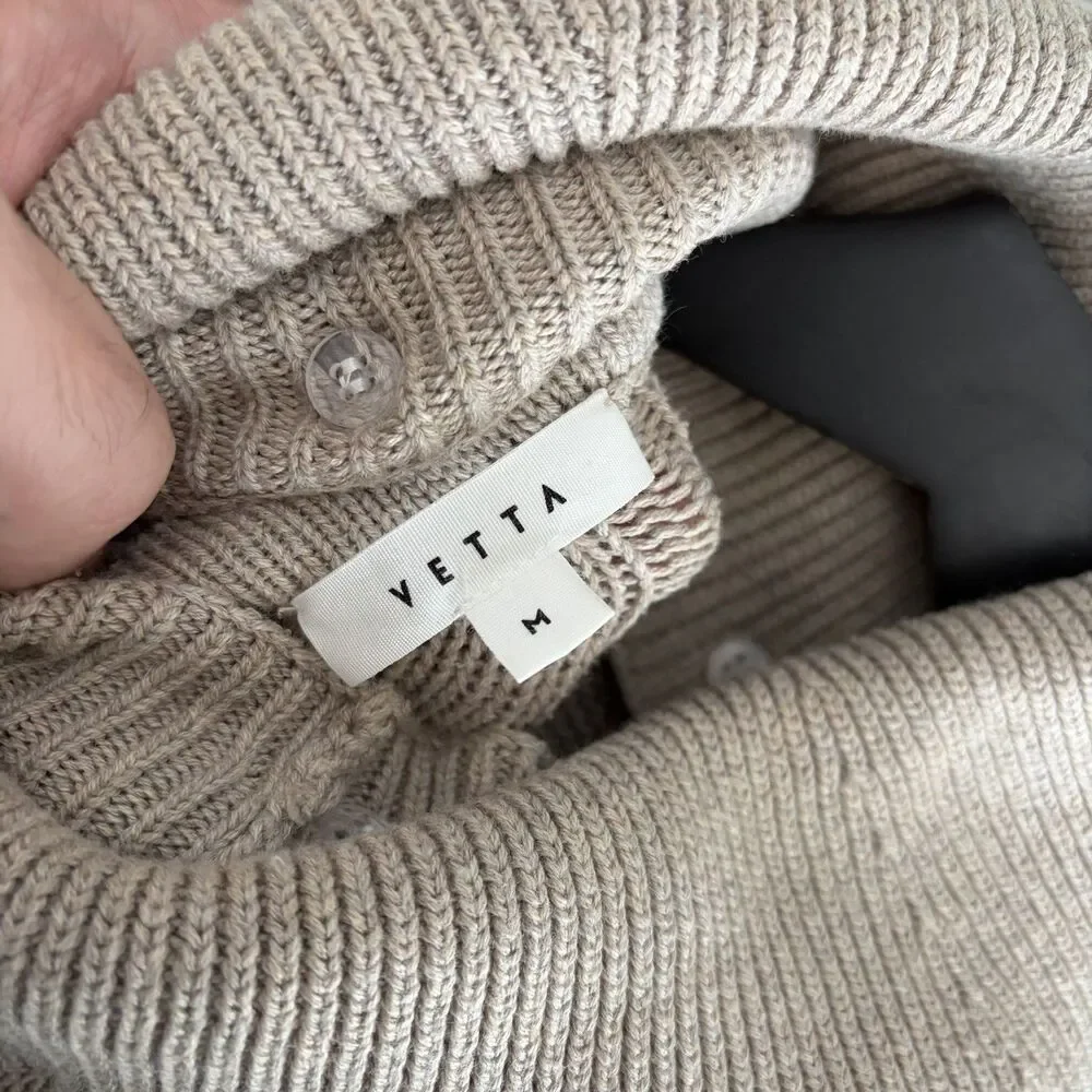VETTA Cable Knit Turtleneck Cardigan Size M Taupe